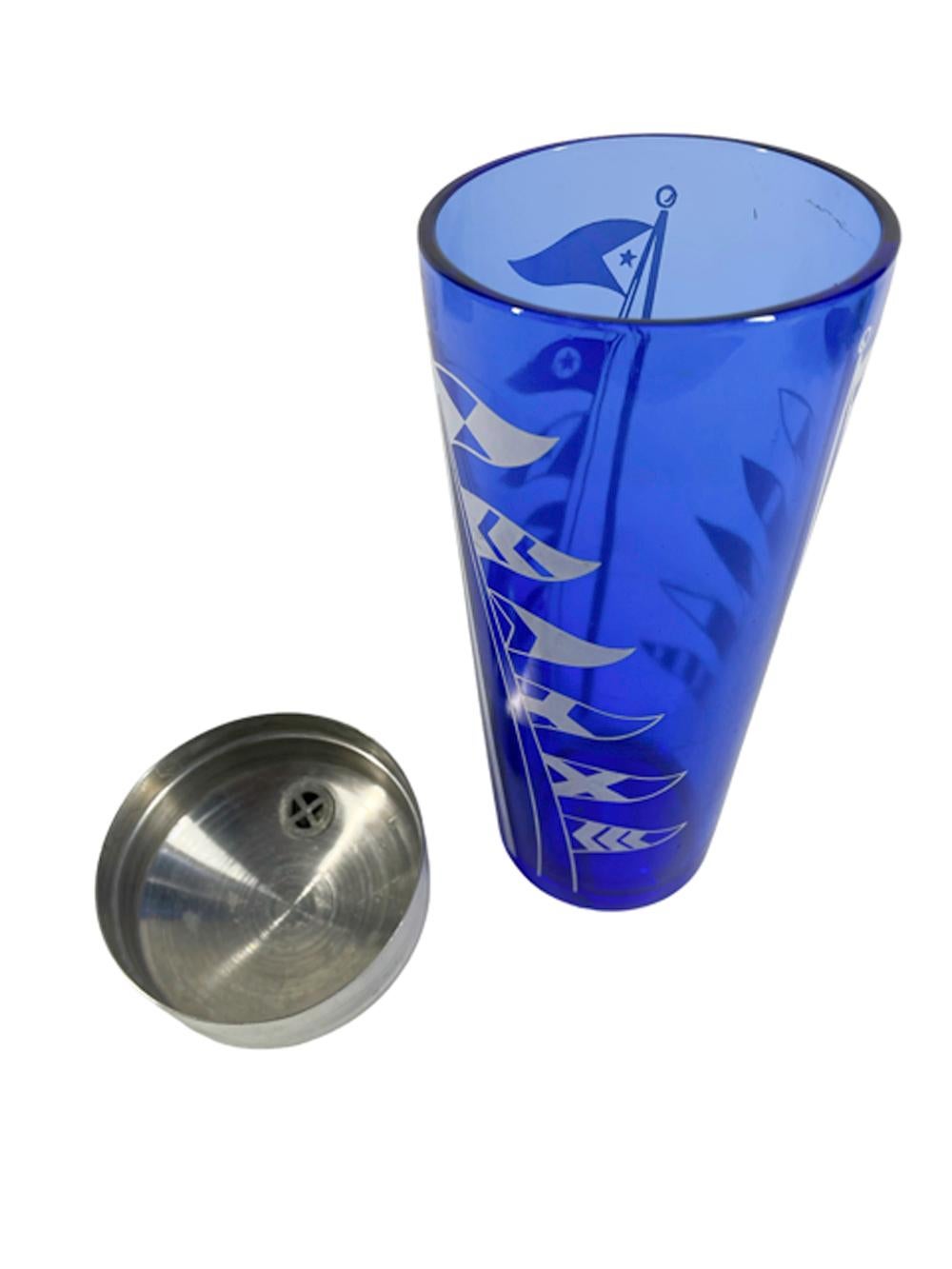 American Vintage Hazel-Atlas Nautical Theme Cobalt Blue Glass Cocktail Shaker For Sale