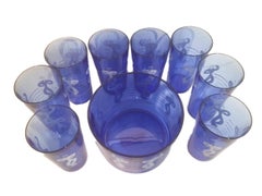 Vintage Hazel Atlas Sportsman Series Dancing Sailor Ice Bowl & Highball Glasses