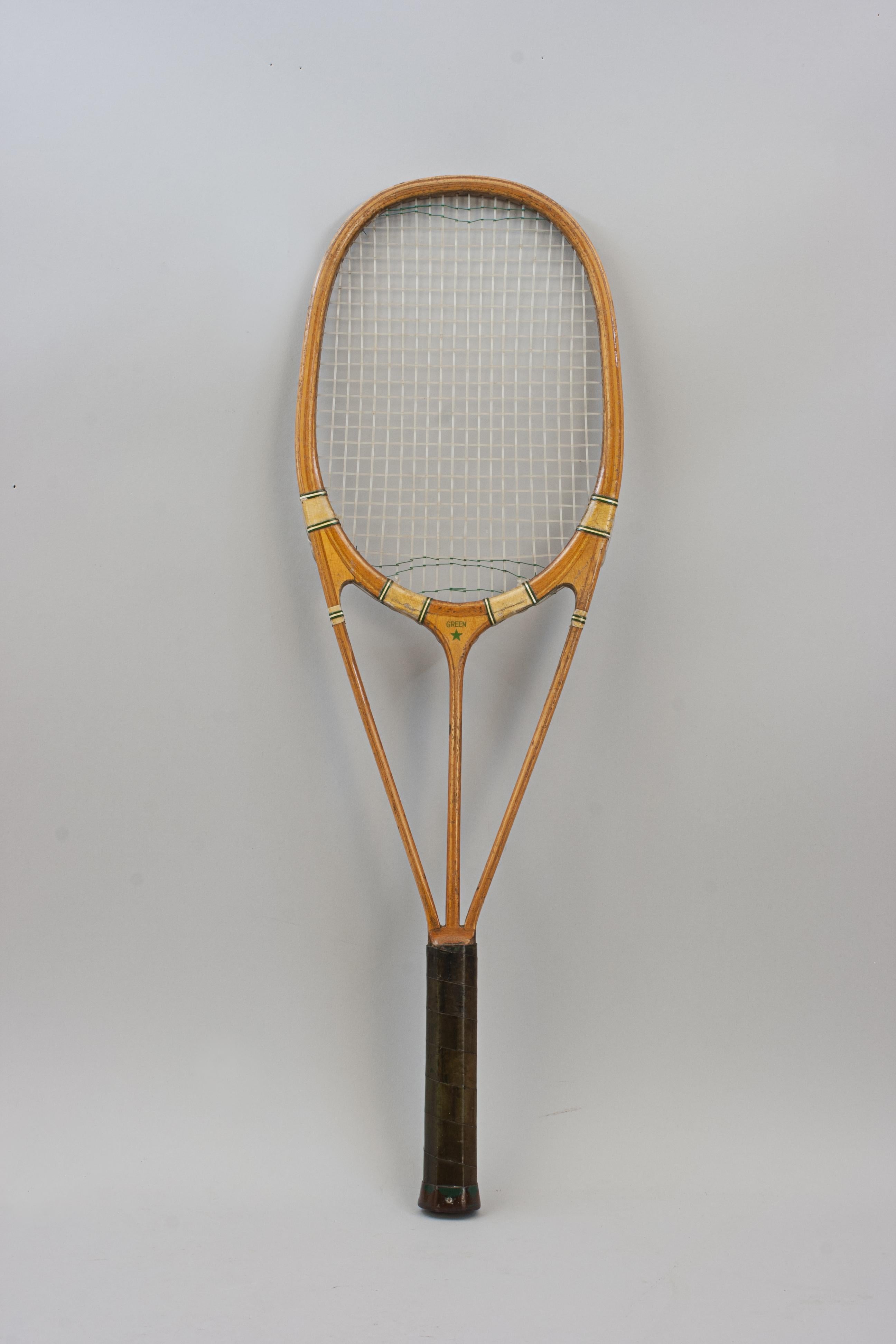 Vintage Hazell Streamline Green Star Tennis Racket For Sale 7