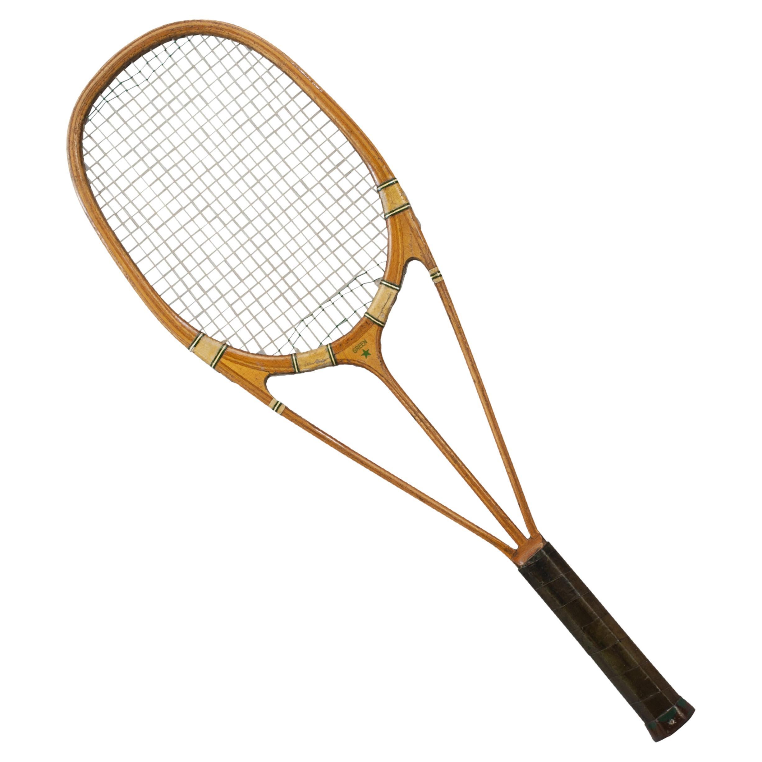 Vintage Hazell Streamline Green Star Tennis Racket For Sale