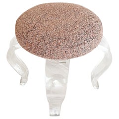 Vintage Haziza Lucite Vanity Swivel Stool with New Nubby Textured Upholstery