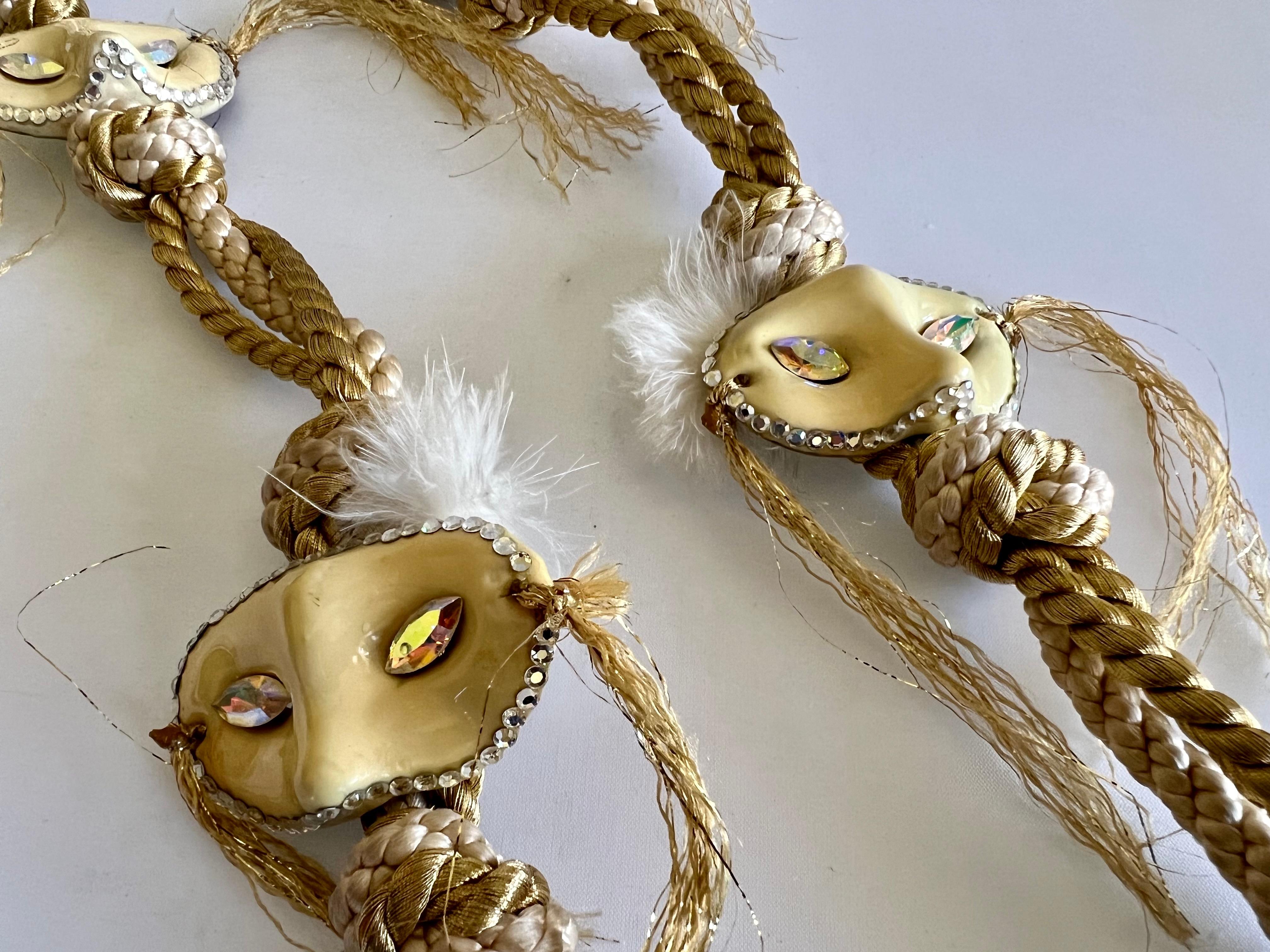 Artisan Vintage HC Louis Feraud Jeweled Drama Mask Statement Necklace For Sale