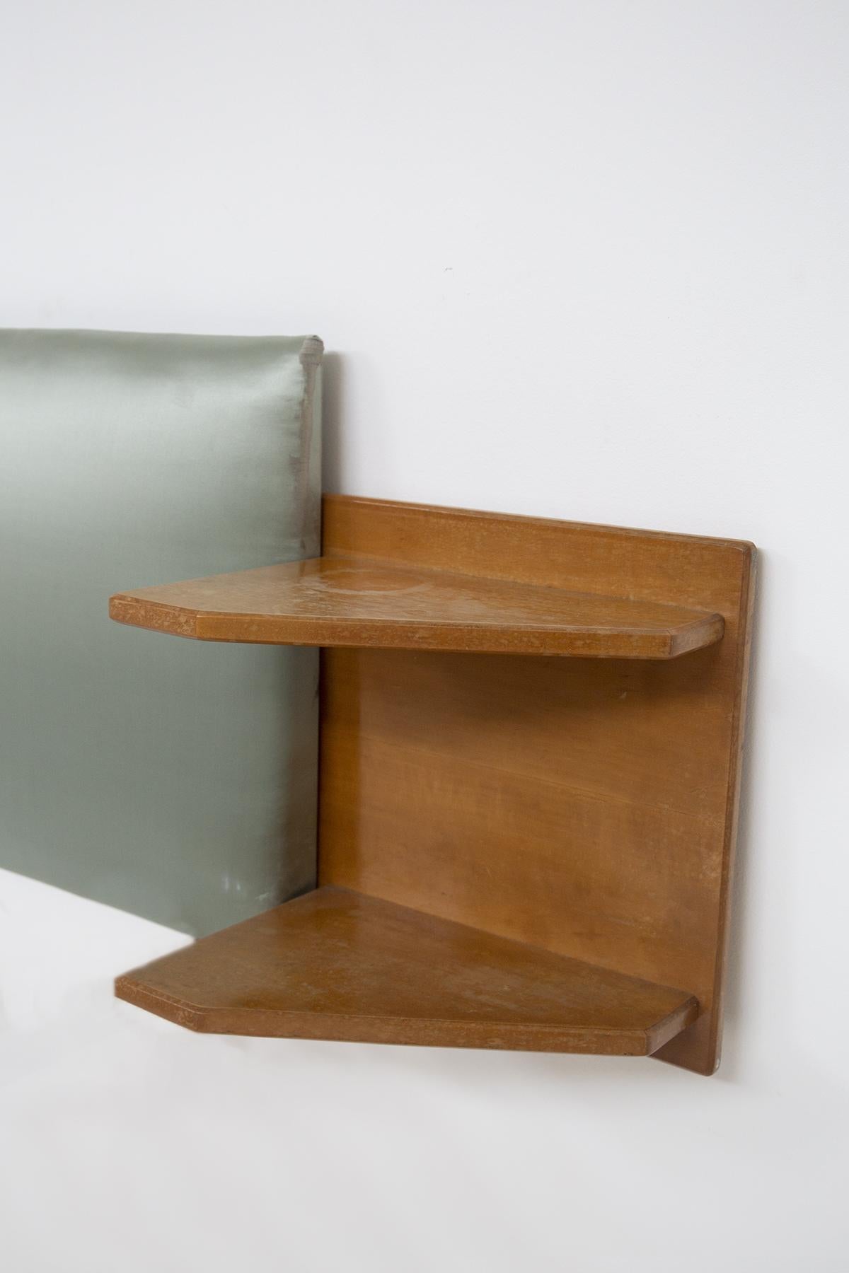 Mid-Century Modern Vintage Headboard of Two Single Beds in Wood and Fabric For Sale