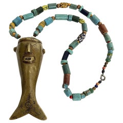 Collana vintage in ottone e perline commerciali di Headhunter, Nagaland