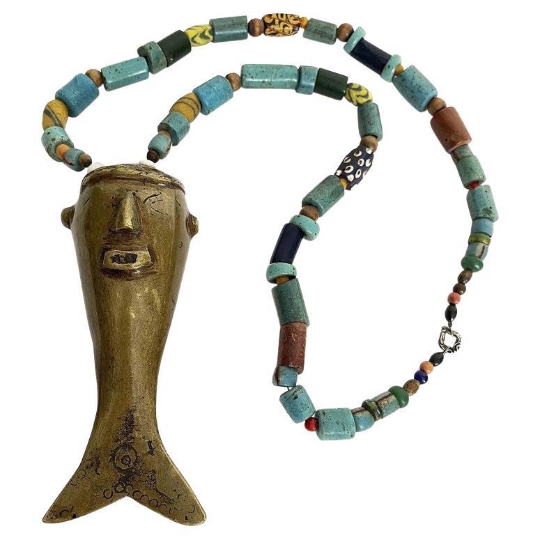 Vintage Headhunter Brass and Trade Bead Necklace, Nagaland For Sale