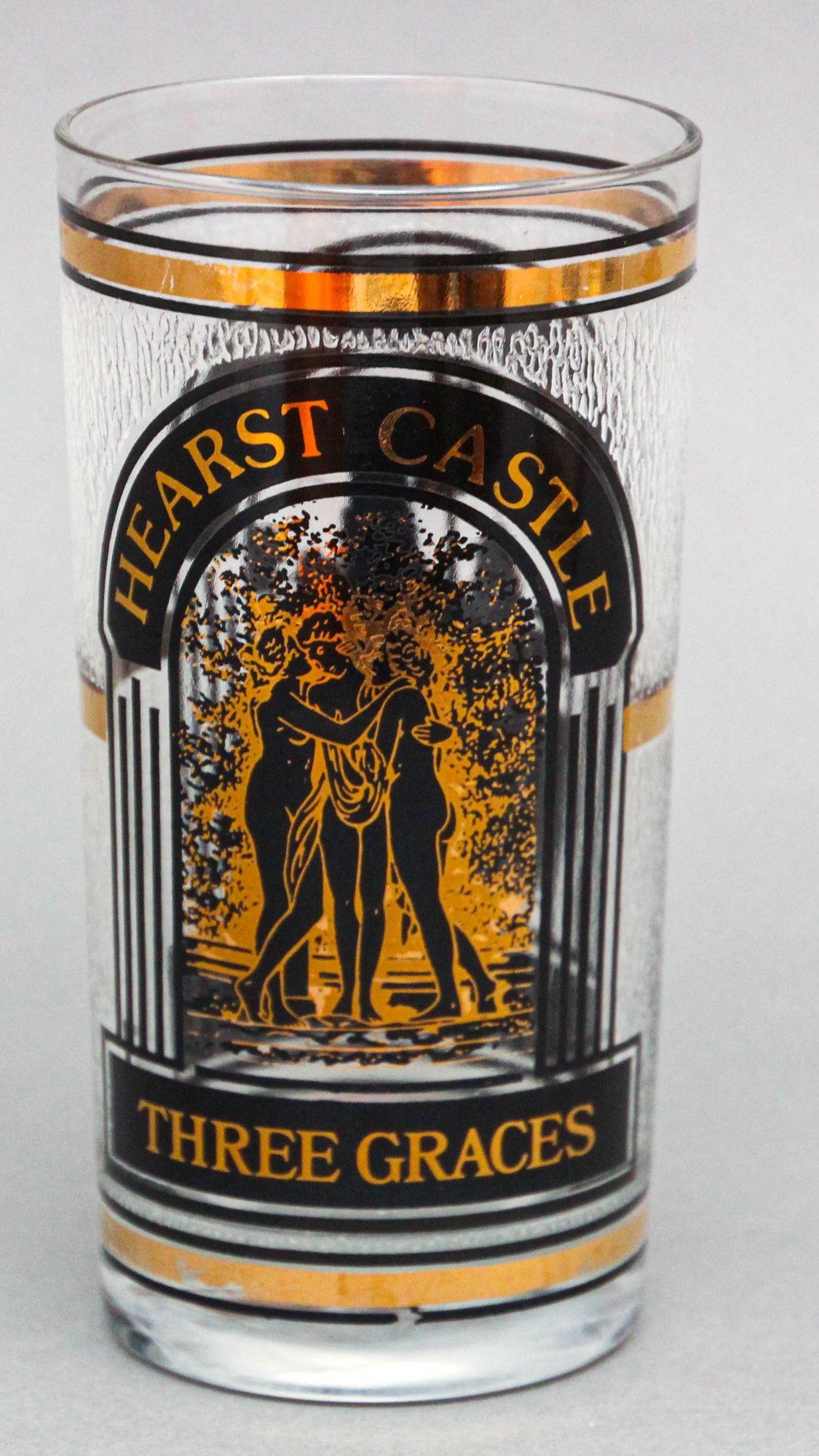 Hollywood Regency Vintage Hearst Castle Collectible Highball Glass with the 3 Graces San Simeon CA For Sale