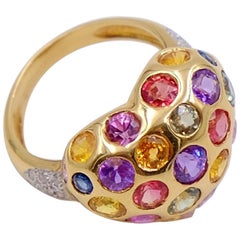 Vintage Heart Colored Sapphires Ring 18K Yellow Gold size 6 Vintage Heart Colored Sapphires Ring 18K Yellow Gold size 6