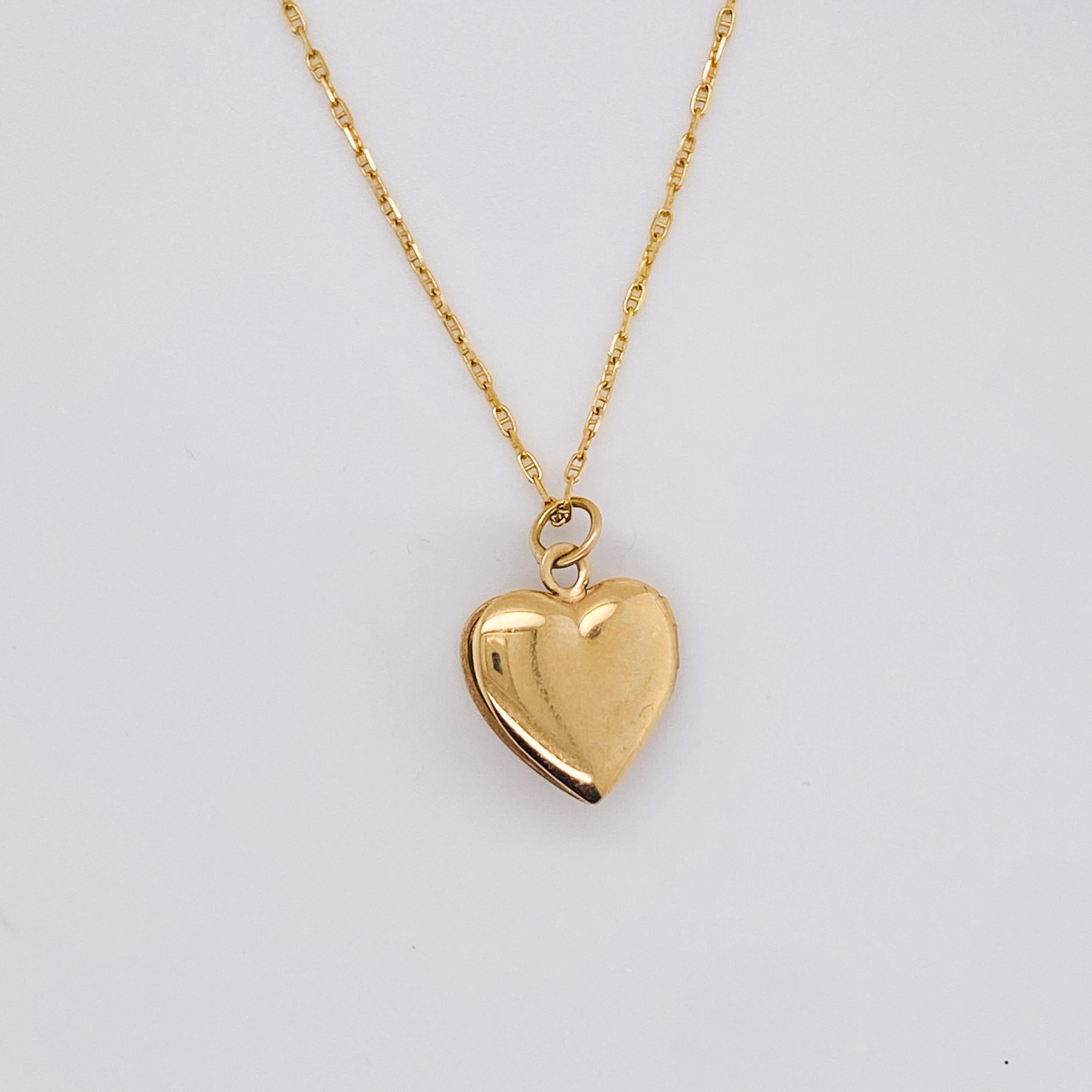 Single Cut Vintage Heart Diamond Locket Necklace in 14K Yellow Gold with Anchor Link Chain