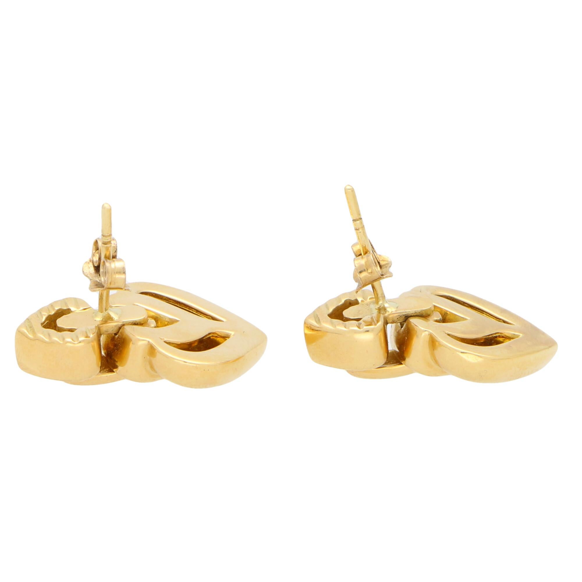 Women's or Men's Vintage Heart Drop Earrings Set in 18 Karat Yellow Gold