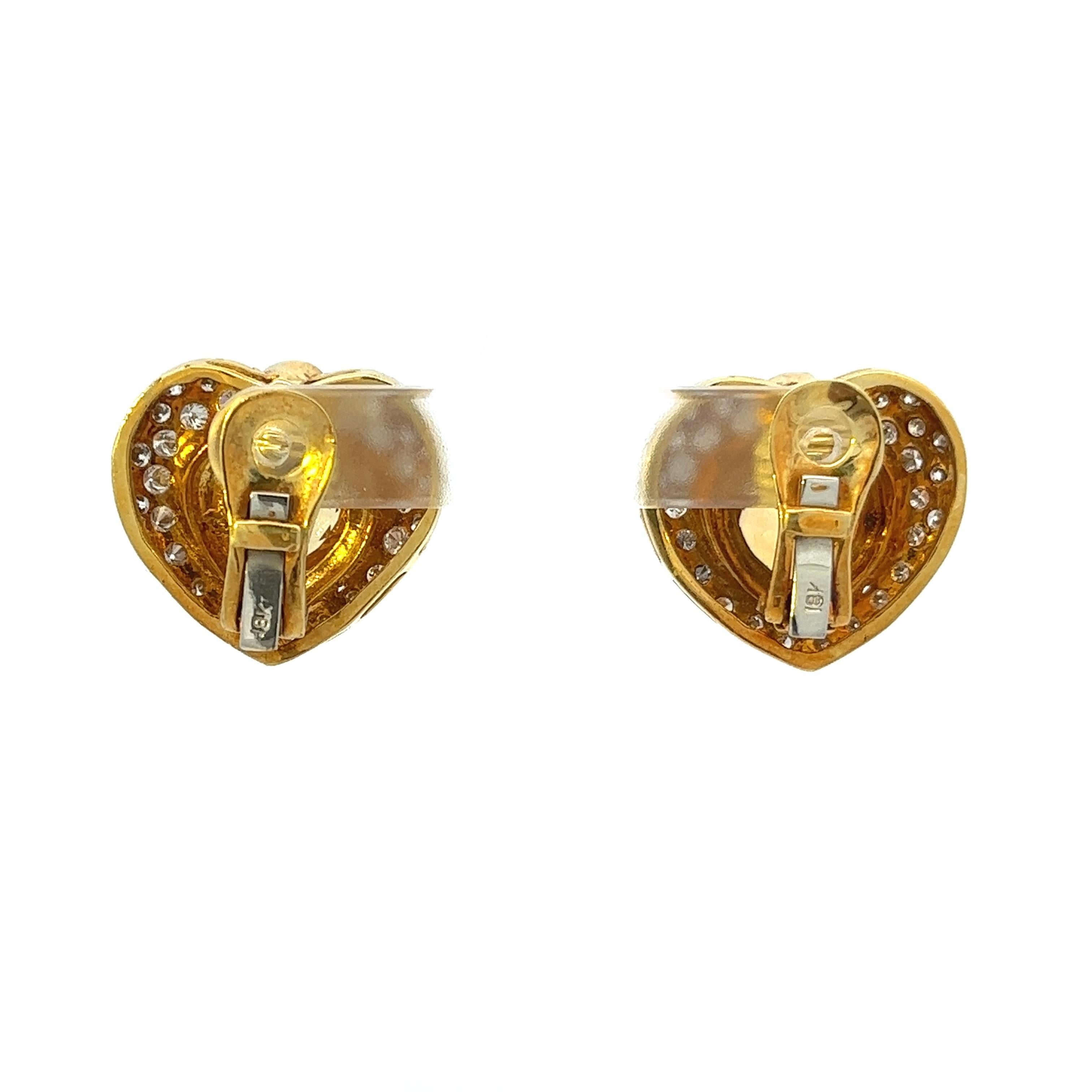 Vintage Heart Earrings 18 Karat Diamond Citrine and Ruby Clip on Earrings  In Good Condition In Fairfield, CT