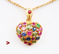 Vintage Heart Locket Pendant natural Gems solid 18K / 3.7 gr