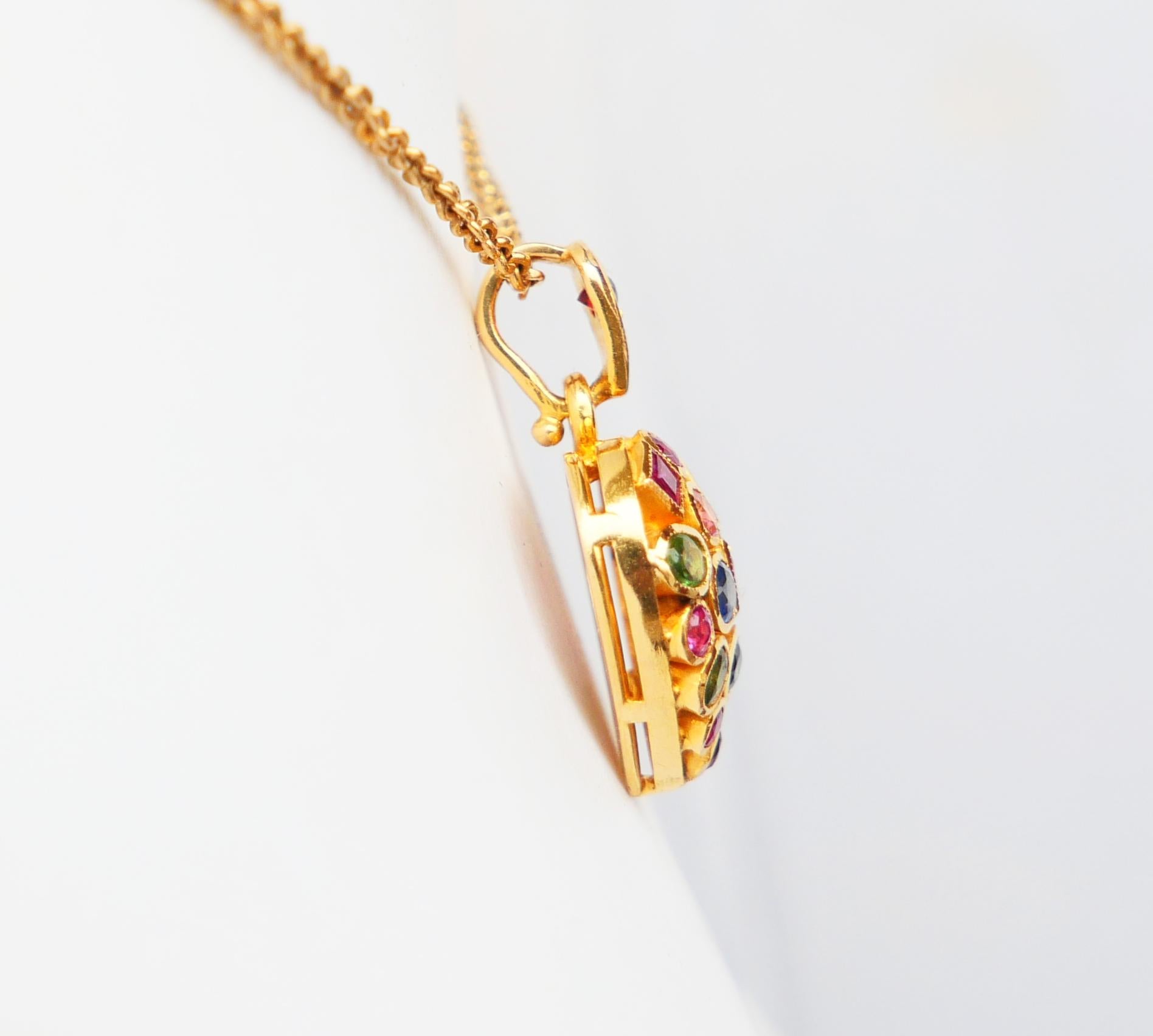 Mixed Cut Vintage Heart Locket Pendant natural Gems solid 18K / 3.7 gr For Sale