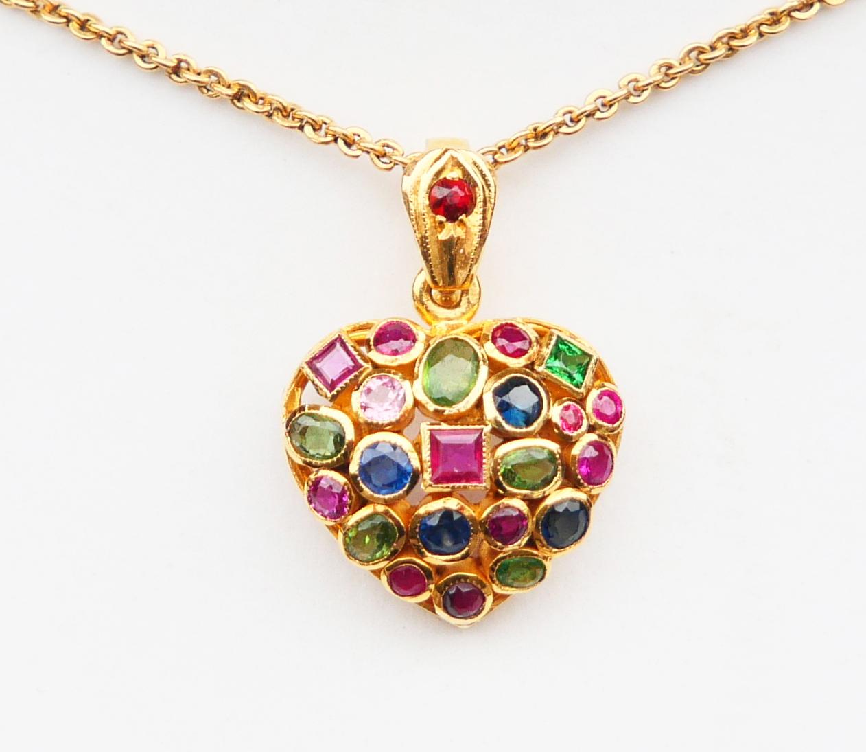 Vintage Heart Locket Pendant natural Gems solid 18K / 3.7 gr For Sale 1