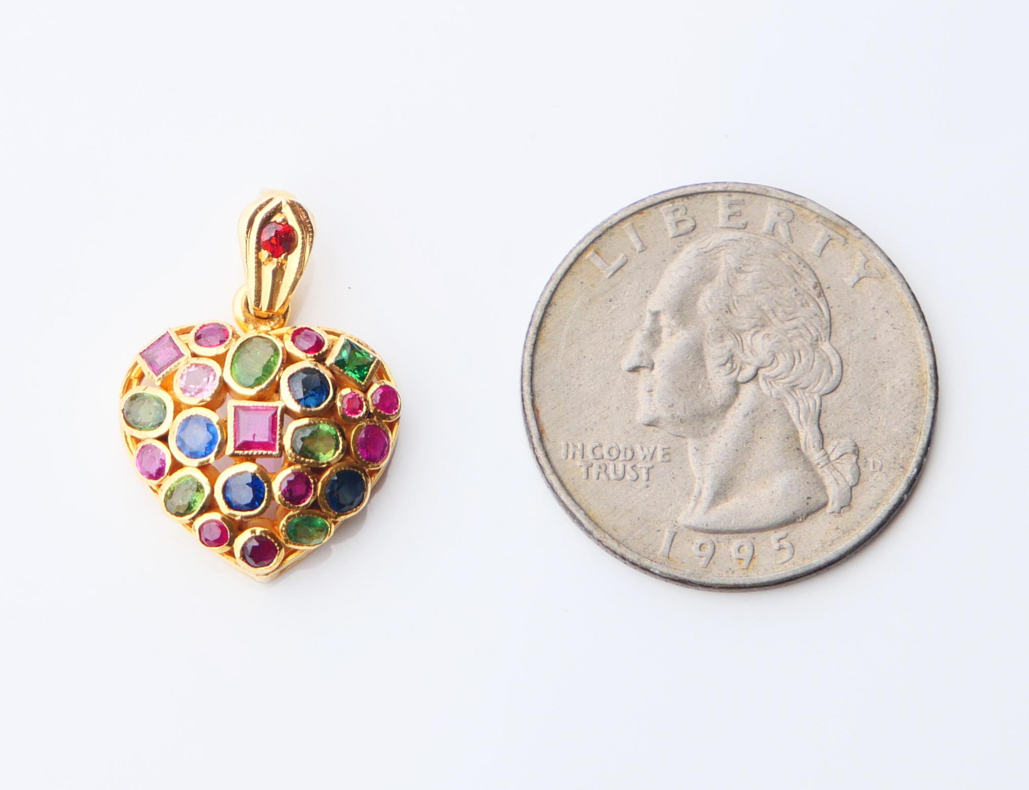 Vintage Heart Locket Pendant natural Gems solid 18K / 3.7 gr For Sale 4