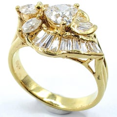 Vintage Heart, Marquise, and Baguette-cut Diamond Ring in 20k Yellow Gold