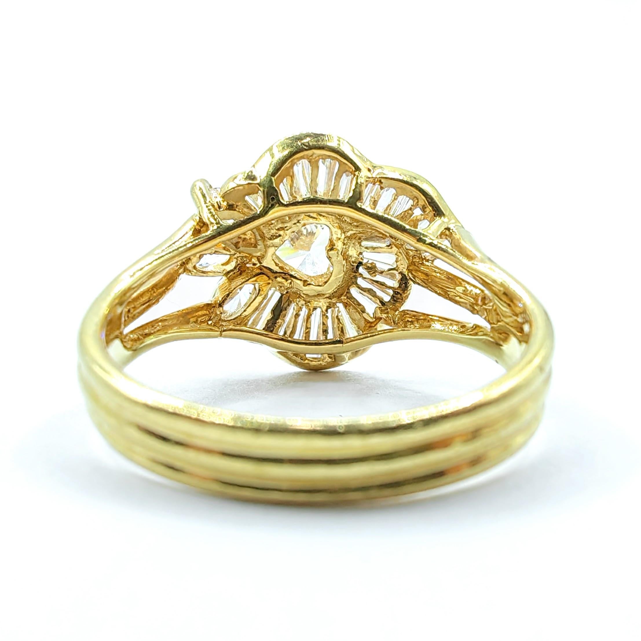 Heart Cut Vintage Heart, Marquise, and Baguette-cut Diamond Ring in 20k Yellow Gold For Sale
