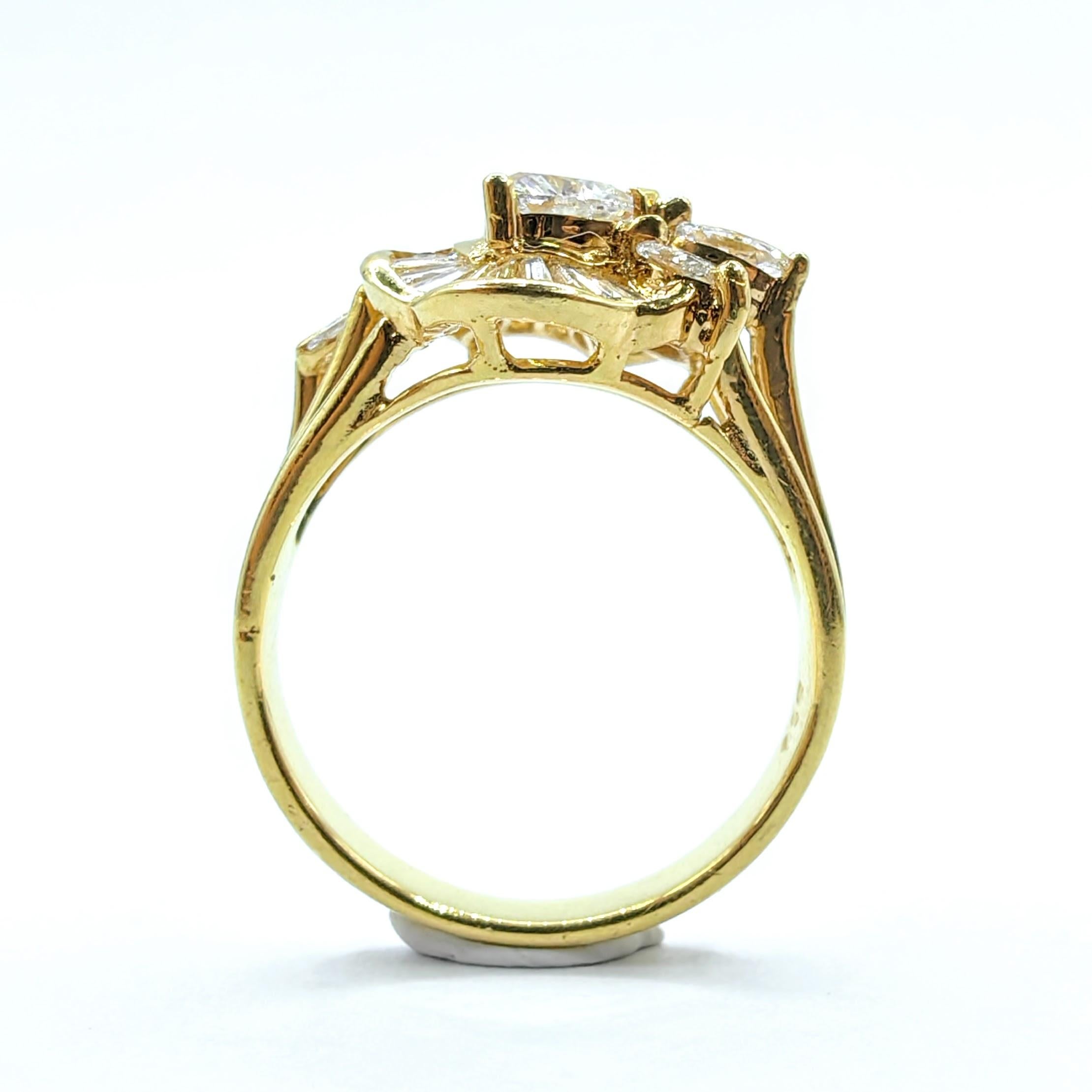 Women's Vintage Heart, Marquise, and Baguette-cut Diamond Ring in 20k Yellow Gold For Sale