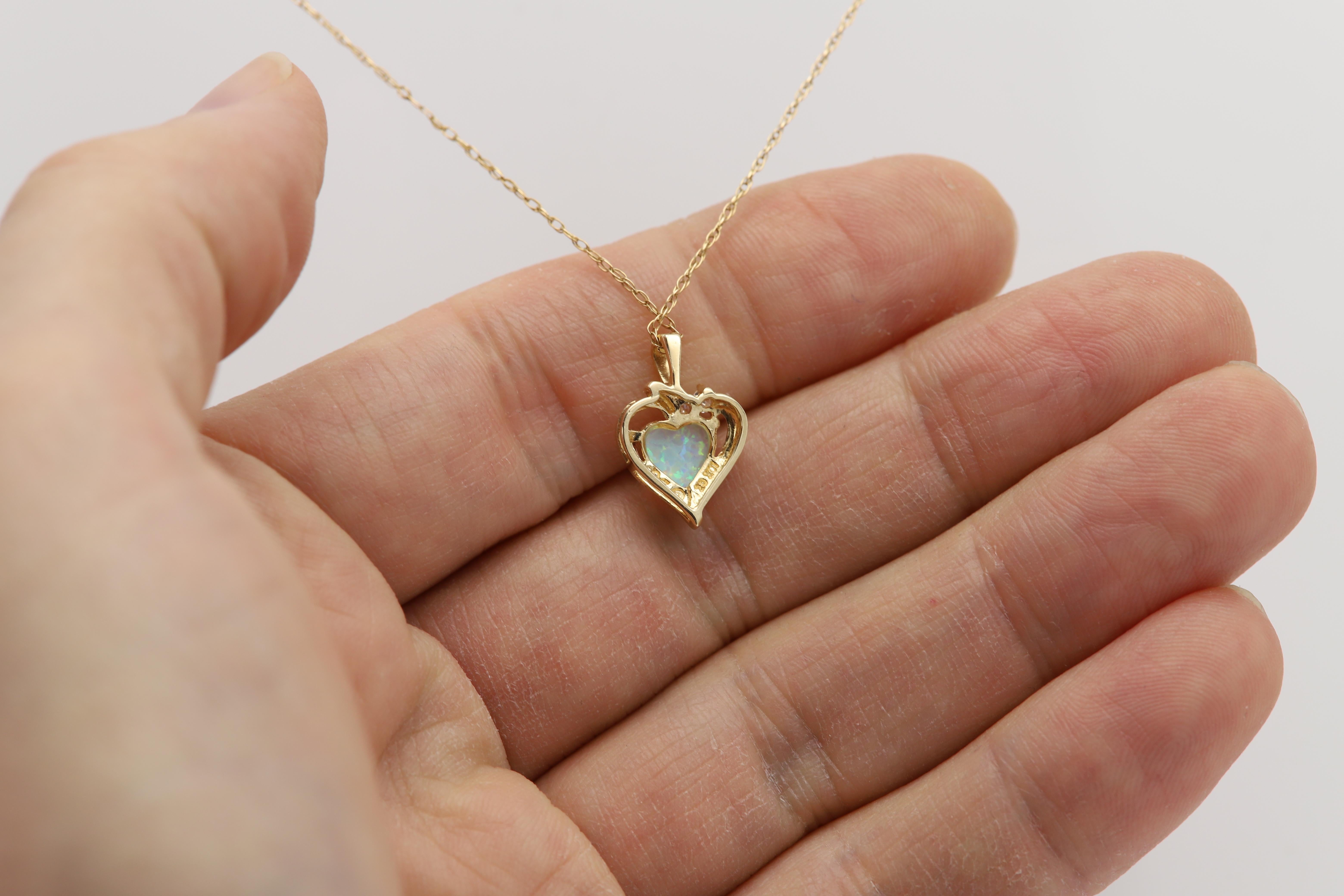 Women's Vintage Heart Opal Pendant 14 Karat Yellow Gold Opal Necklace For Sale