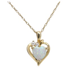 Vintage Heart Opal Pendant 14 Karat Yellow Gold Opal Necklace