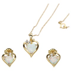 Vintage Heart Opal Pendant Earring set 10 Karat Yellow Gold Opal Necklace