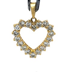 Vintage Heart Pendant, 0.50CT Natural Diamond Heart Pendant, 18k Yellow Gold