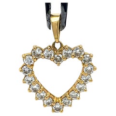 Vintage Heart Pendant, 0.50CT Natural Diamond Heart Pendant, 18k Yellow Gold