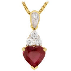 Vintage Heart Ruby and Diamond Pendant, circa 1970s