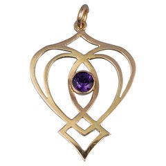 Vintage Heart Shape Amethyst and Gold Pendant Necklace