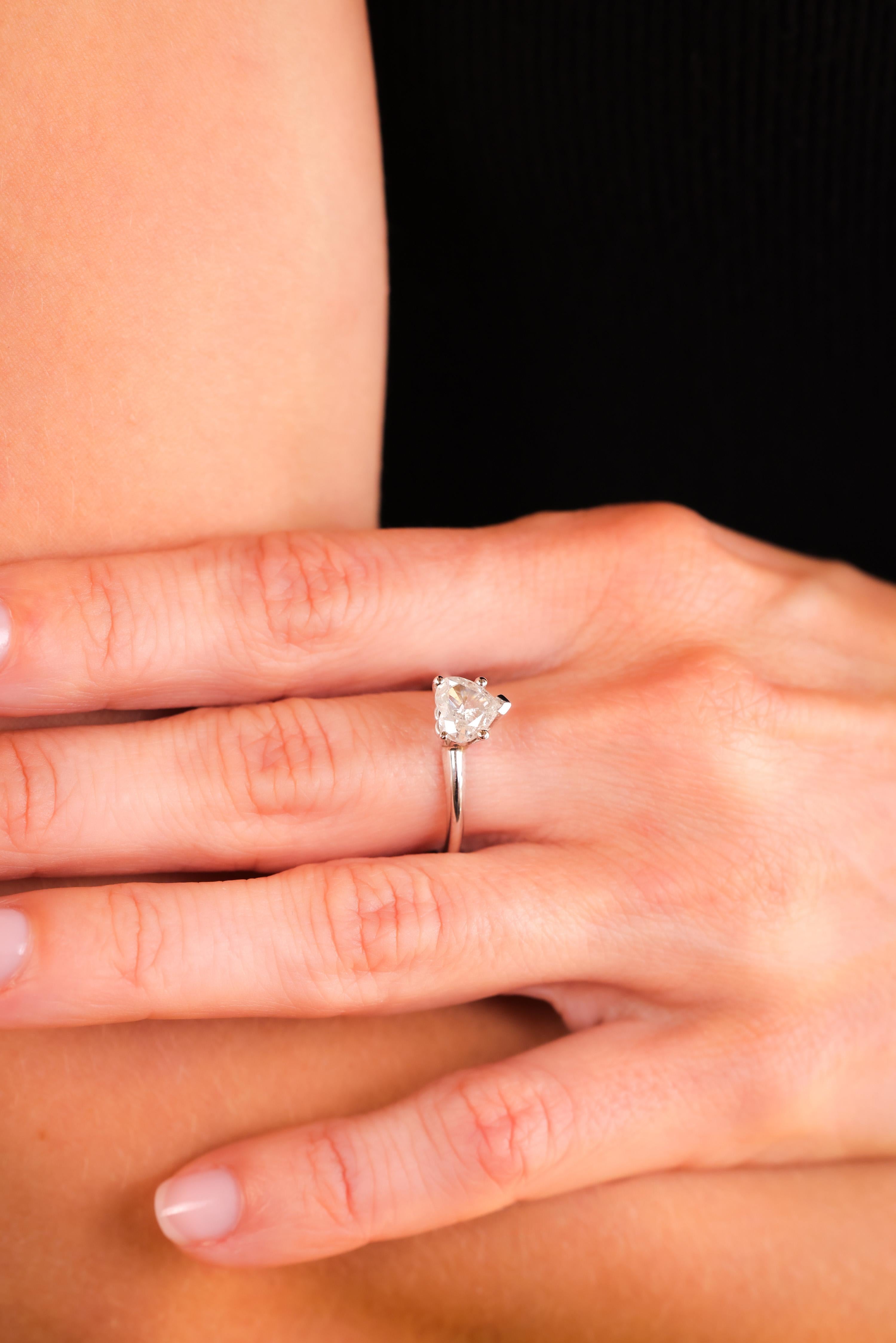Heart Cut Vintage Heart Shape Diamond 14K White Gold Solitaire Engagement Ring