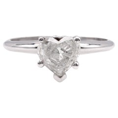 Vintage Heart Shape Diamond 14K White Gold Solitaire Engagement Ring