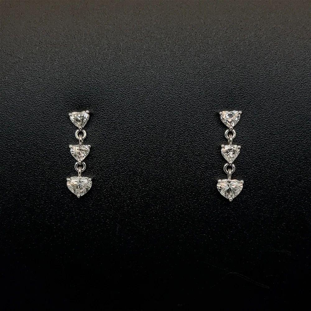 Vintage Heart Shape Diamond Gold Drop Earrings For Sale