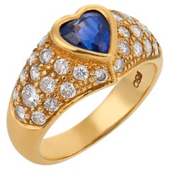 Vintage Herzform Saphir Diamant 18k Gelbgold Ring
