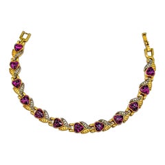 Vintage Heart Shaped Amethyst Coloured Stones Bracelet, 1970s
