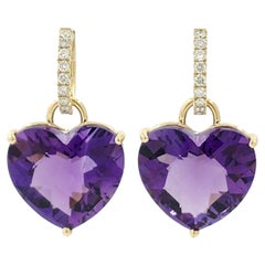 Vintage Heart-shaped Natural 27.98Ct Amethyst Diamond Earrings in 14 Karat Gold