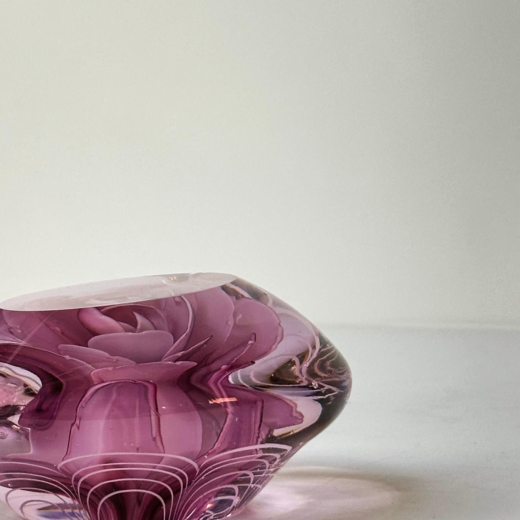Other Vintage Heart Shaped Pink Glass Paperweight with Rose Petal Centre