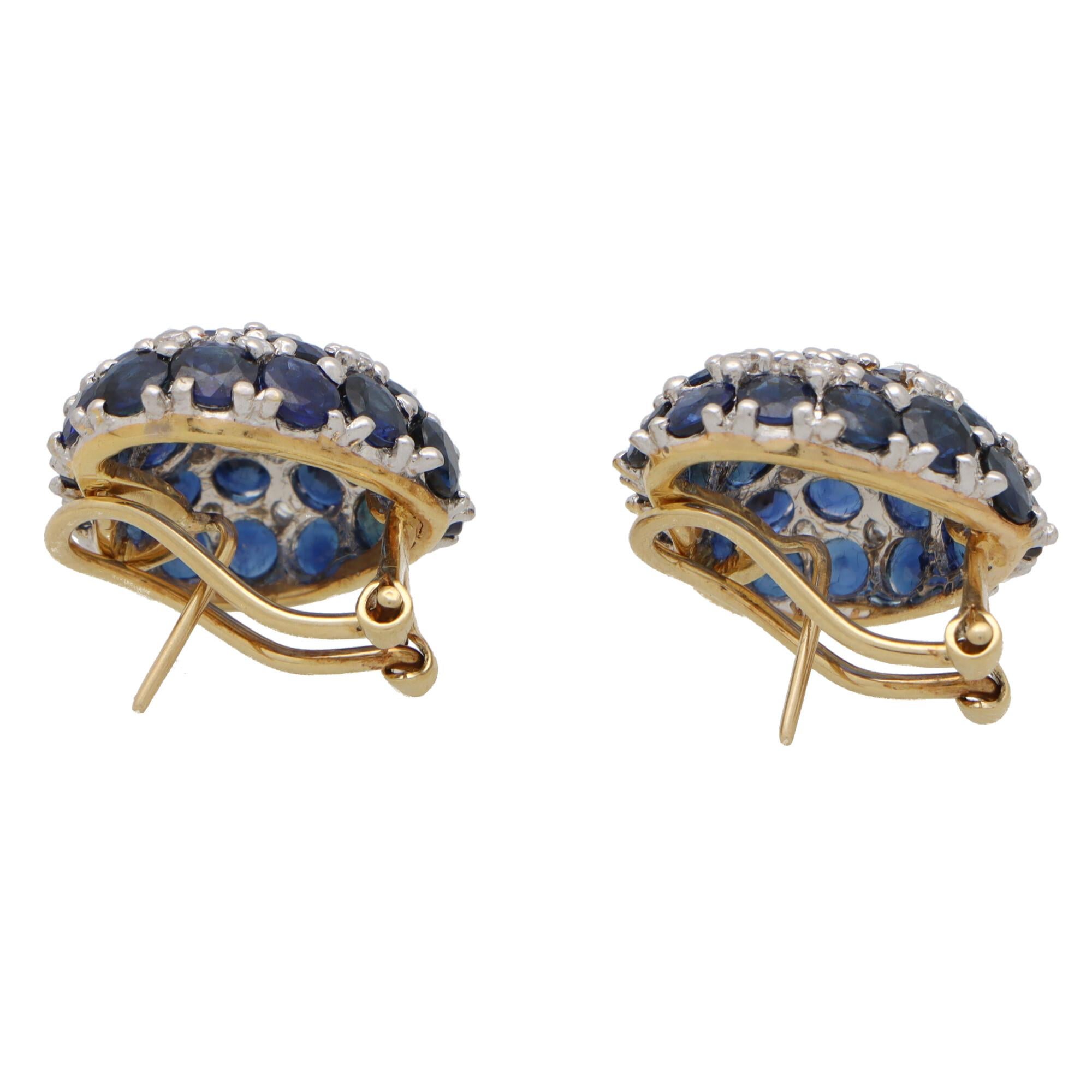 Retro  Vintage Heart Shaped Sapphire and Diamond Earrings