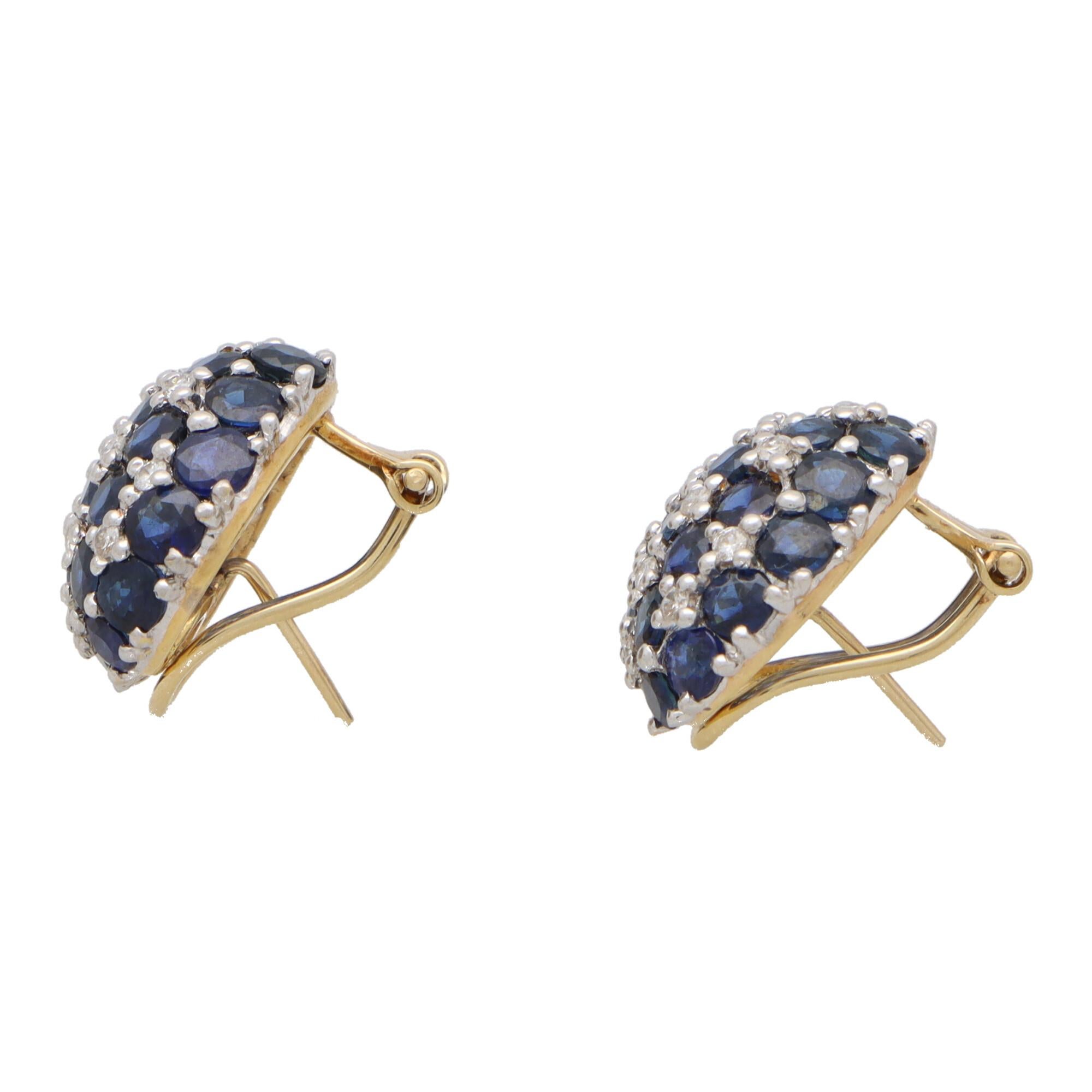 Round Cut  Vintage Heart Shaped Sapphire and Diamond Earrings