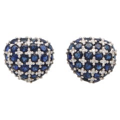  Vintage Heart Shaped Sapphire and Diamond Earrings