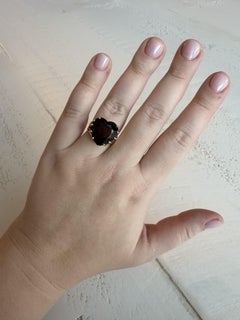 Vintage Heart Shaped Smoky Quartz Cocktail Ring 14K Yellow Gold