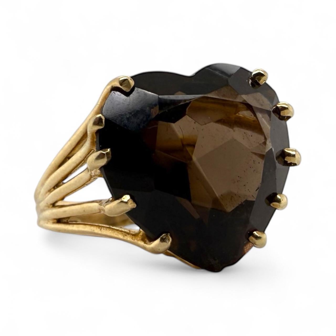 Vintage Heart Shaped Rauchquarz Cocktail Ring 14K Gelbgold im Zustand „Gut“ im Angebot in Montgomery, AL