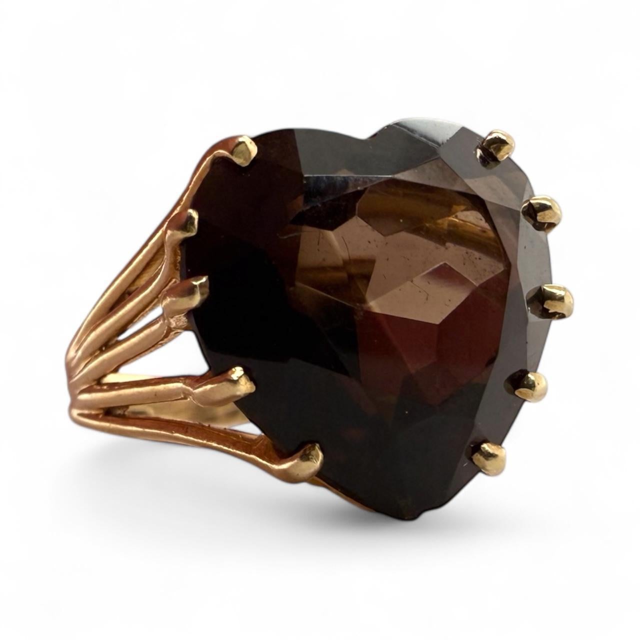 Vintage Heart Shaped Rauchquarz Cocktail Ring 14K Gelbgold Damen im Angebot