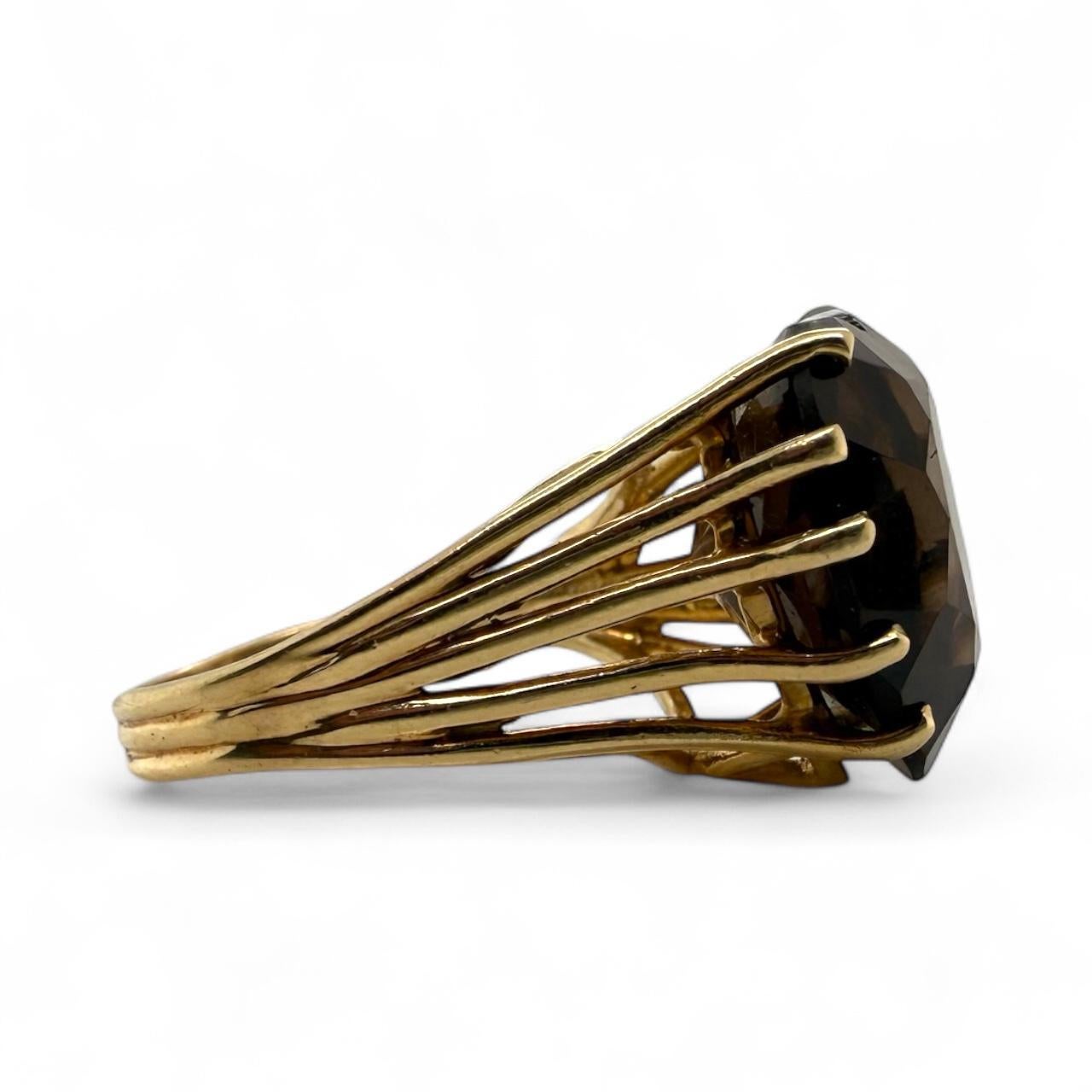 Vintage Heart Shaped Rauchquarz Cocktail Ring 14K Gelbgold im Angebot 1