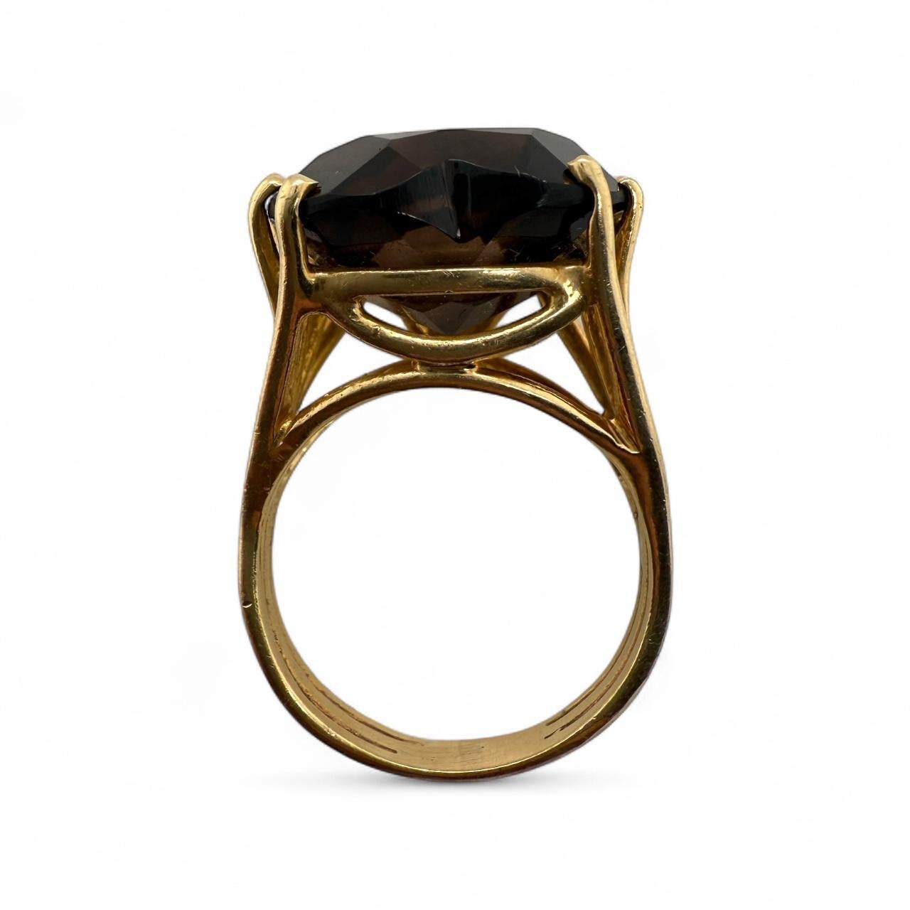 Vintage Heart Shaped Rauchquarz Cocktail Ring 14K Gelbgold im Angebot 4