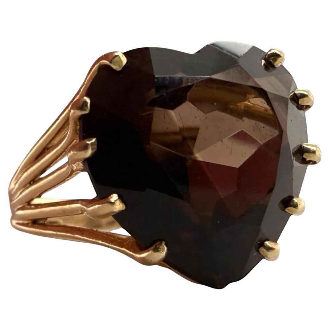 Vintage Heart Shaped Rauchquarz Cocktail Ring 14K Gelbgold