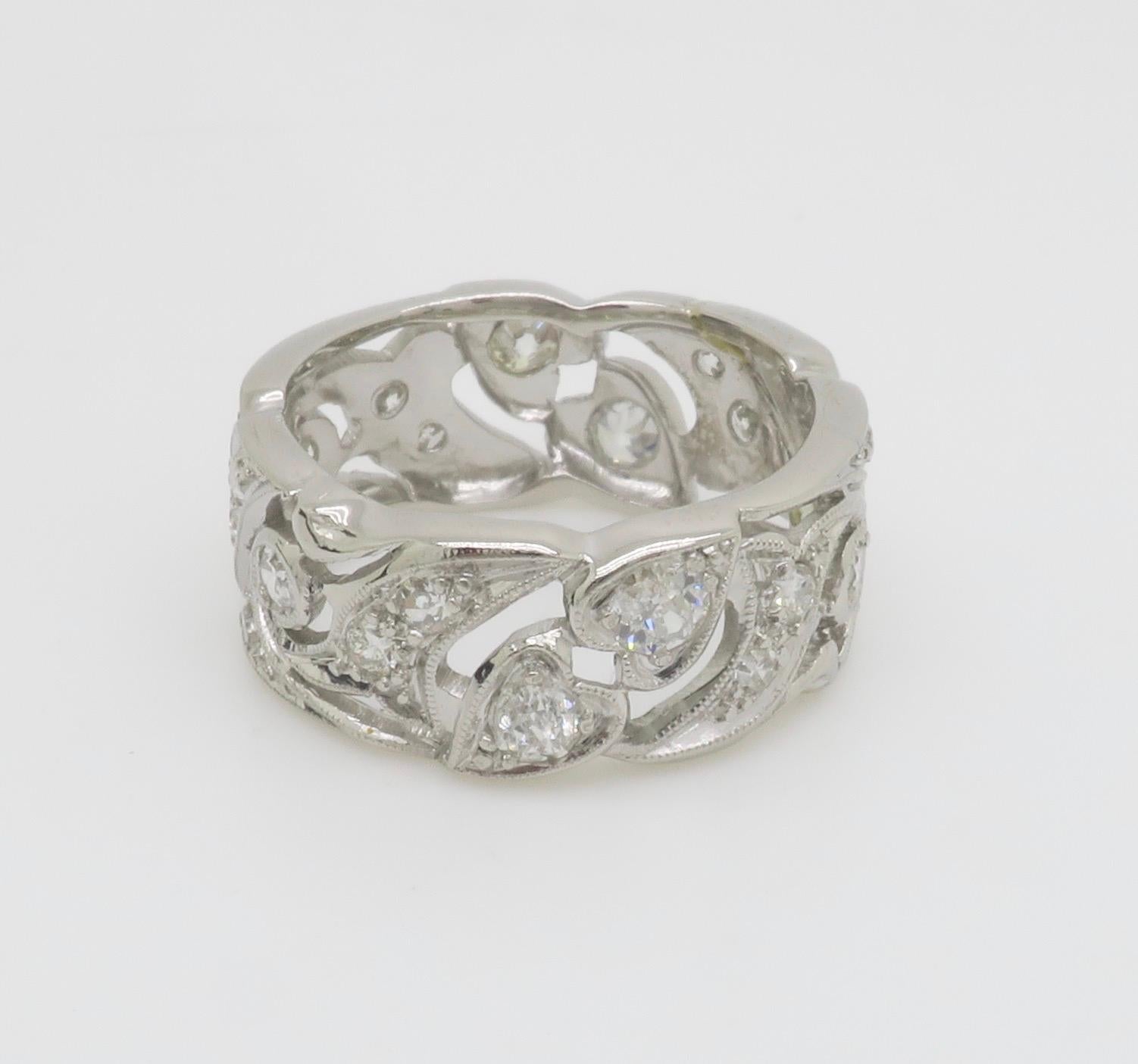 Vintage Heart Themed Diamond Eternity Band For Sale 5