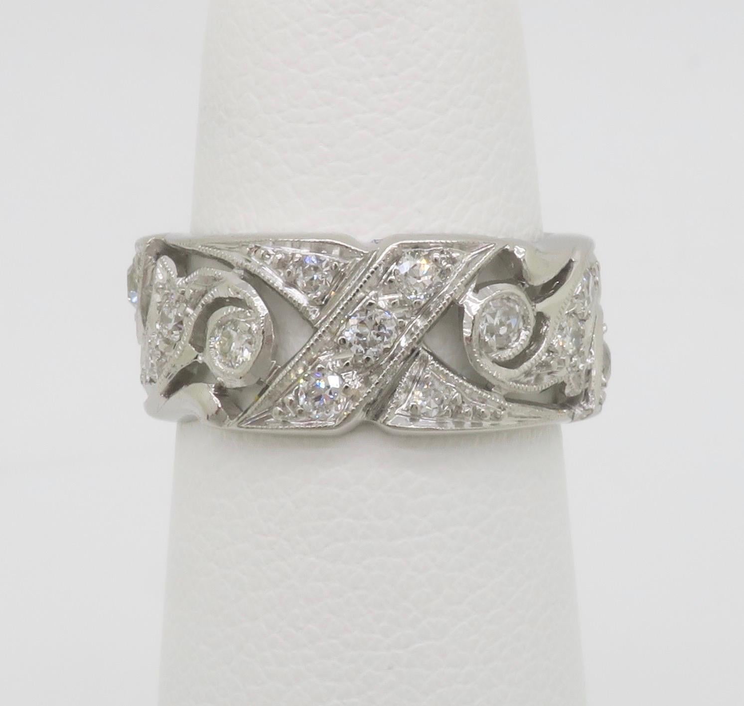 Old European Cut Vintage Heart Themed Diamond Eternity Band For Sale