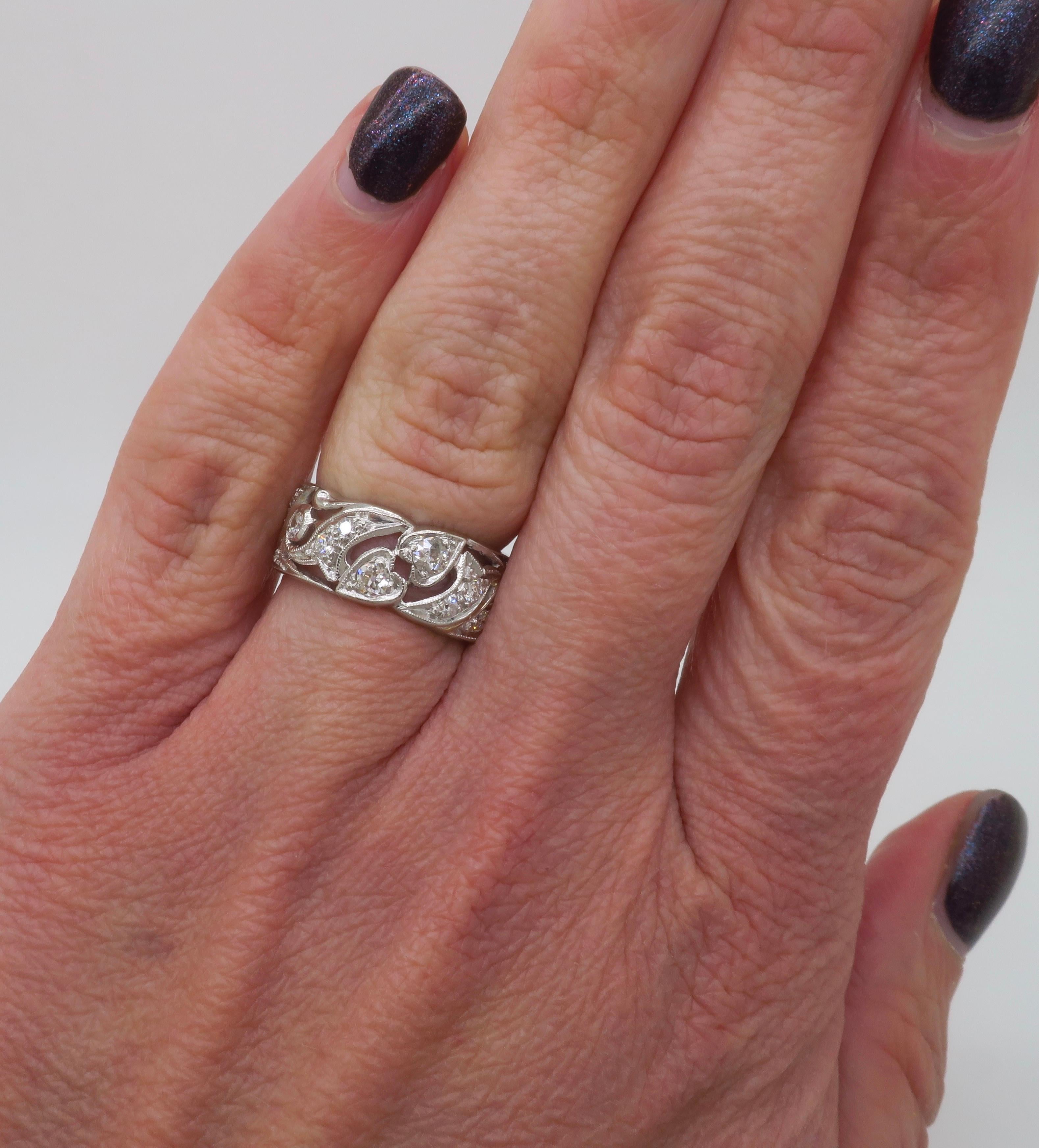 Vintage Heart Themed Diamond Eternity Band For Sale 1