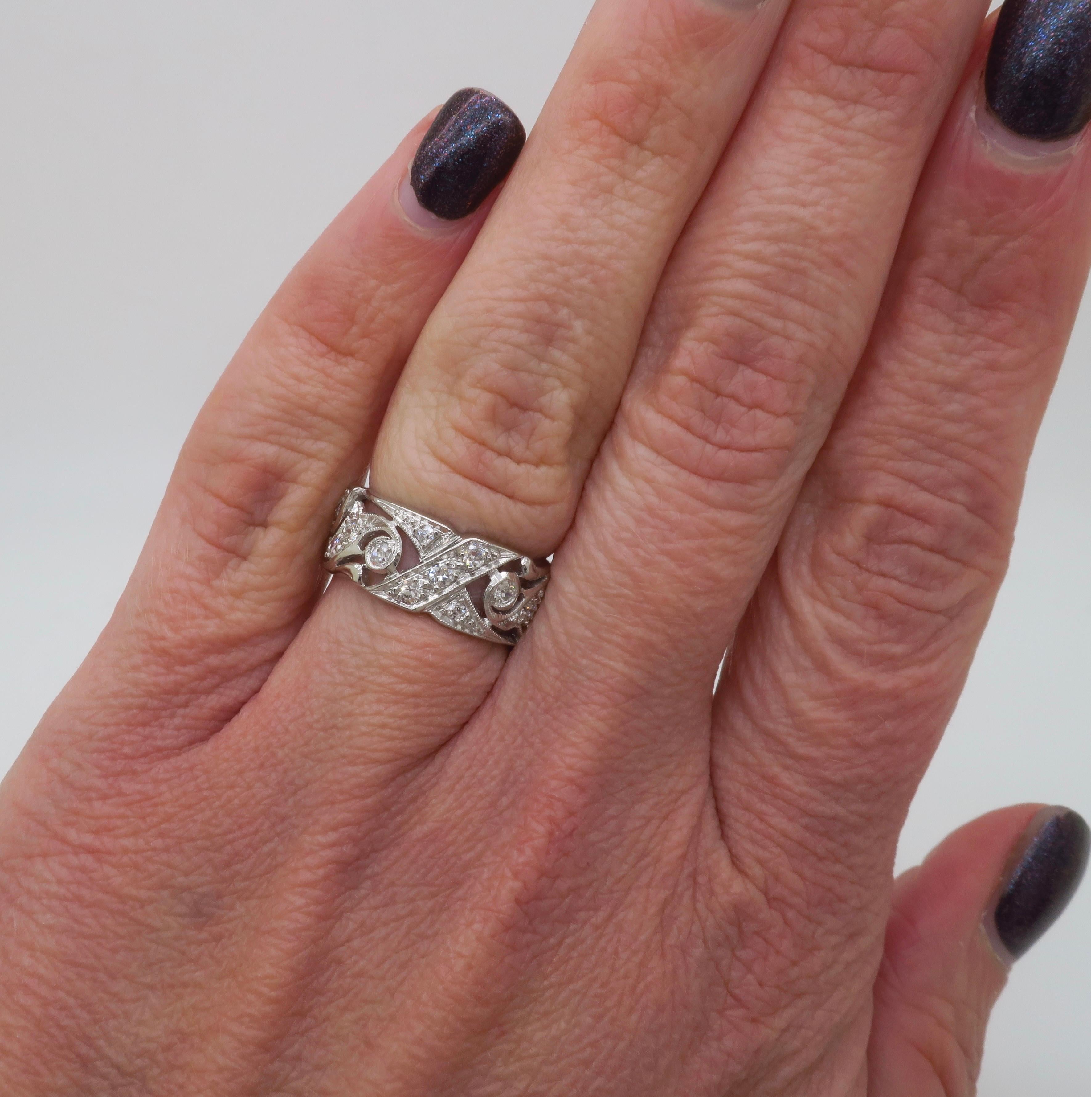 Vintage Heart Themed Diamond Eternity Band For Sale 2