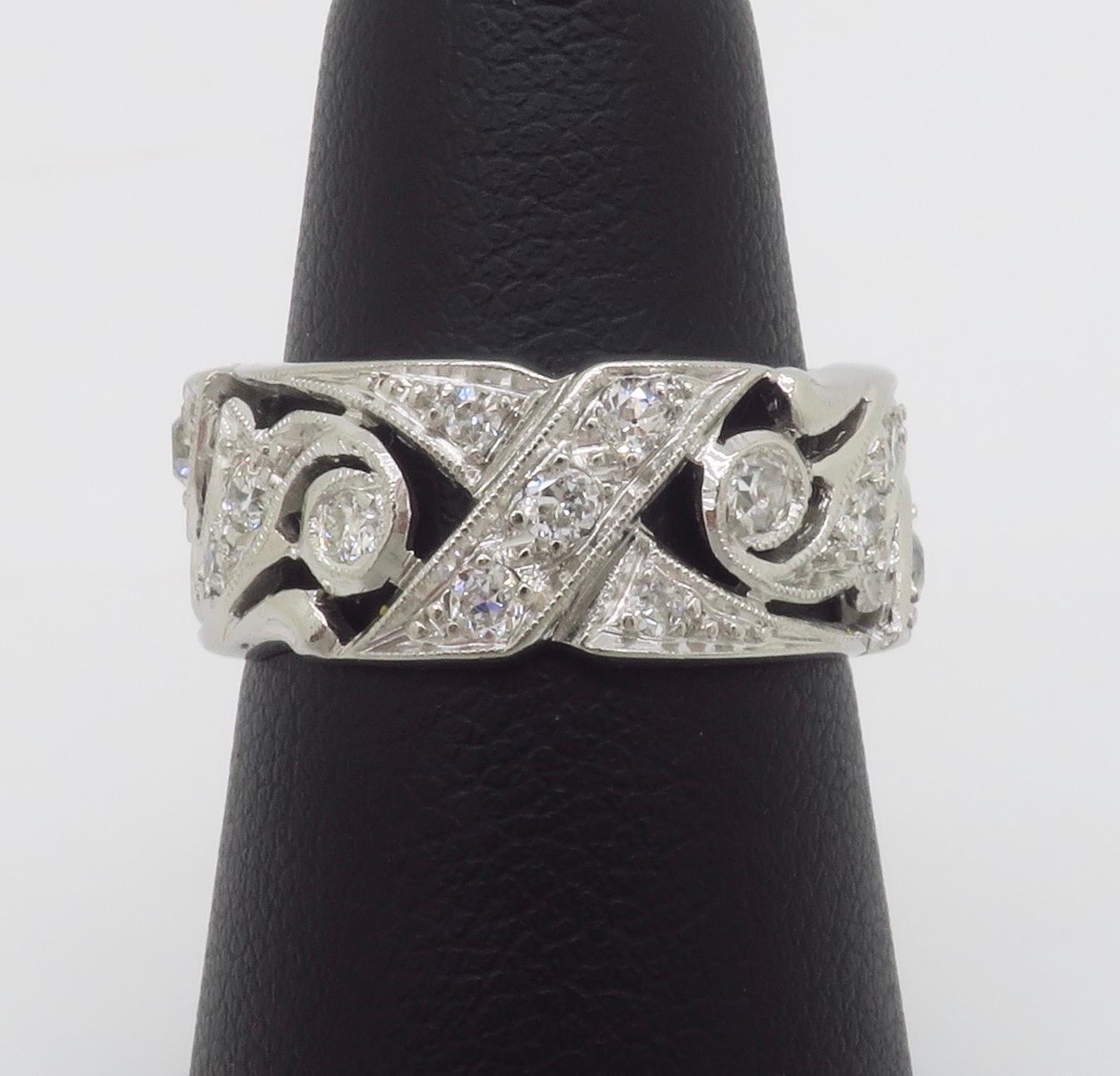 Vintage Heart Themed Diamond Eternity Band For Sale 3