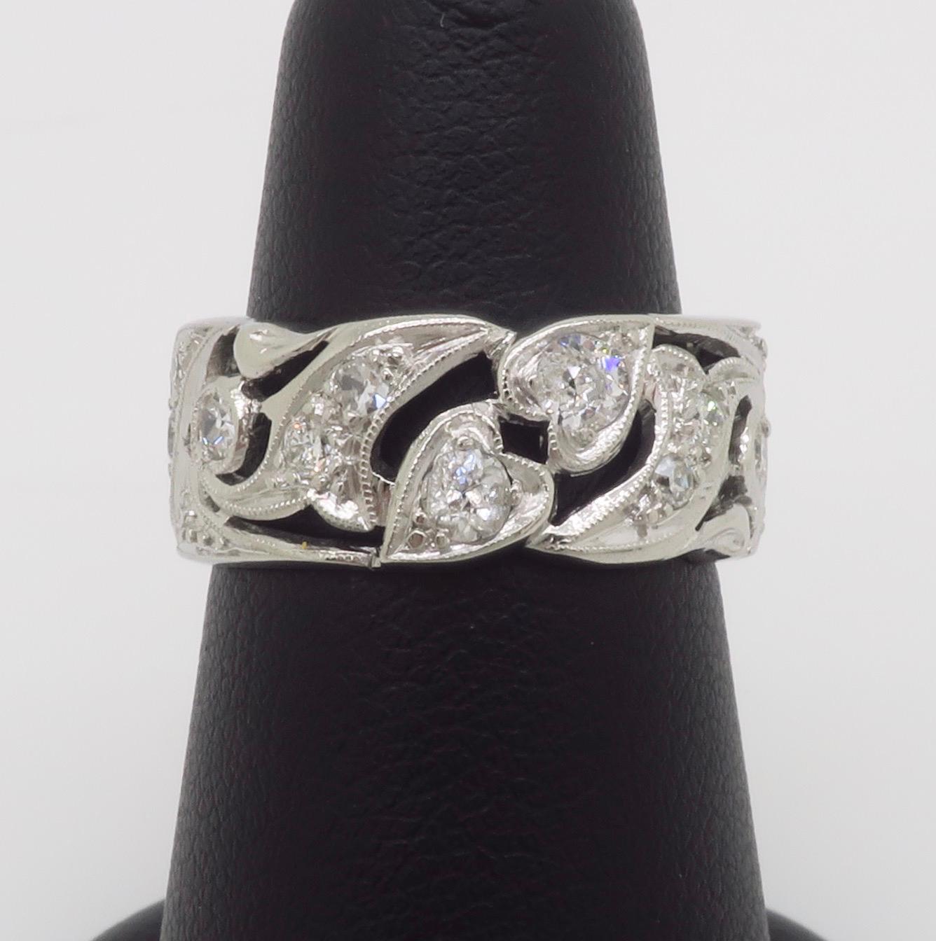 Vintage Heart Themed Diamond Eternity Band For Sale 4